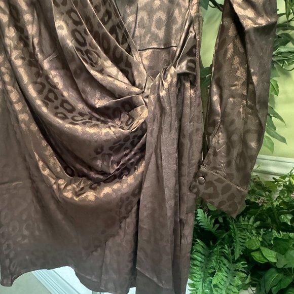 Wrap Style Satin-like Long Sleeve Mini Dress - Picture 3 of 6